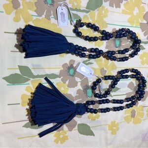 Mud Pie Navy Jersey Tassel Necklace set of 2